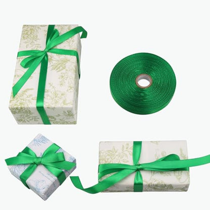 1/2 Inch Green Satin Ribbon 50 Yards Single Face Polyester - color: Green, size: 1/2 inch