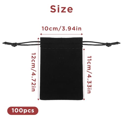 100pcs Black Velvet Drawstring Jewelry Pouches, 4” x 4.8” Small Gift Bags for Wedding Favors, Jewelry Storage, Party Treats & Travel Organizer