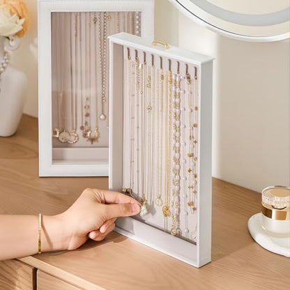 Lolalet Necklace Organizer Box, Jewelry Display Case, White, 2 Layers - color: White, size: 2 Layers, 20 Hooks