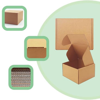 6x5x3 inch Shipping Boxes, Bulk 28 Pack, Brown Corrugated Cardboard Mailers - size: 6" x 5" x 3"