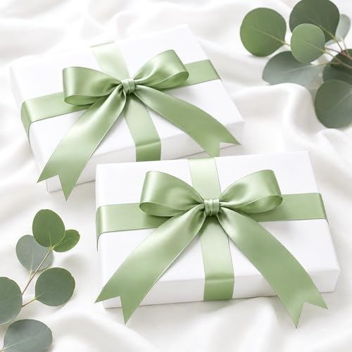 KINGLAKE Double Faced Sage Green Satin Ribbon - 1-1/2 Inch x 50 Yards - color: Sage Green