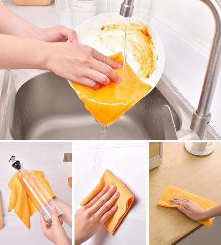 KitchLife Microfiber Cleaning Cloth Roll, 200 Pack - Tear-Away Microfiber Paper Towels, Lint-Free, Reusable, Washable for Kitchen, Car, Dishes, and Sensitive Surfaces (Tangerine Yellow) - color: Tangerine Yellow, size: 100 Pack x 2