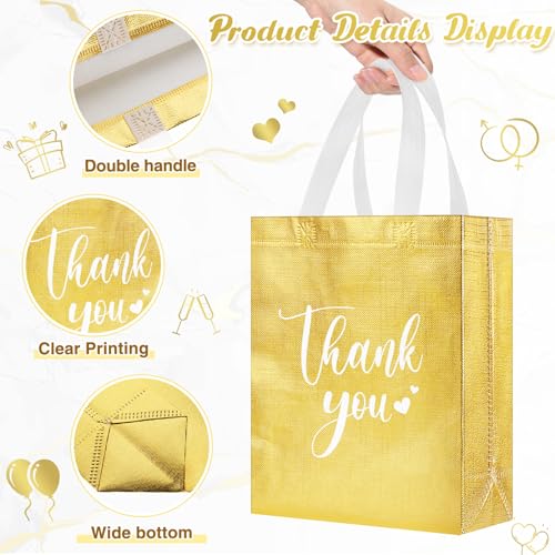 Sweetude 30 Thank You Non Woven Gift Bag, 10 x 8 x 4 Inch, Gold - color: Gold, size: 10 X 8 X 4 Inch