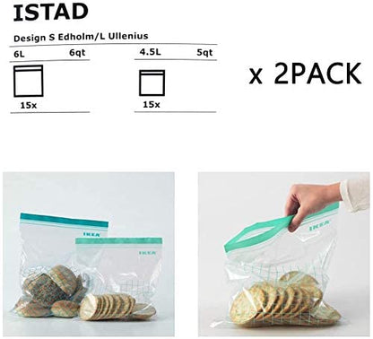 2 Sets of Ikea ISTAD Bags, Freezer Safe, Reusable Food Storage Bags and Household Storage Bags