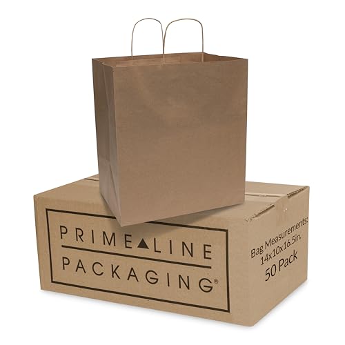 Prime Line Packaging Kraft Paper Bags with Handles, 14x10x16.5 In, 50 Pack - size: 14x10x16.5 Inch