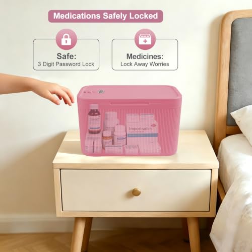 Upgraded Taller Lock Box for Medication, Phone Jail & Snacks – Large Lockable Storage Box with 3-Digit Combination Lock, Food-Safe BPA-Free Plastic– Medicine Lock Box for Home, Fridge, Travel - color: Pink Plus