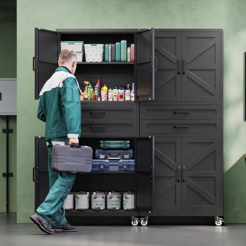 Letaya Metal Garage Storage Cabinets with Wheels,Black Rolling Tool Cabinet - color: Black, size: 16” D x 31.5” W x 73” H