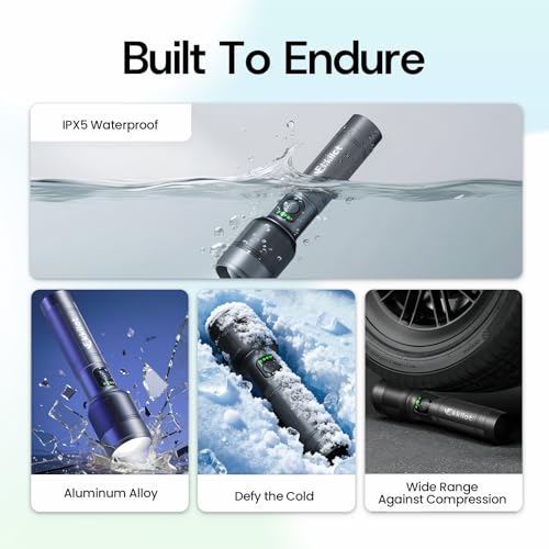Rechargeable LED Flashlight, Super Bright High-Powered Aluminum Flash Light with Emergency Strobe - Dual Lighting Modes, Zoomable, IPX5 Water Resistant for Outdoors and Home Emergency