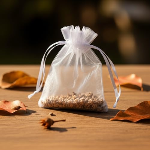 Sukh 100pcs Organza Bags 3"x4" - White Small Mesh Drawstring Gift Bags - color: White, size: 100 Count (3 x 4 Inches)