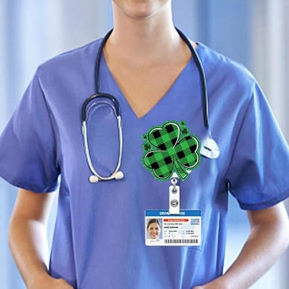 RIICFDD Badge Reel St. Patrick's Day Green Plaid Clover Badge Holder 1 Pcs - color: Cute Styl 50