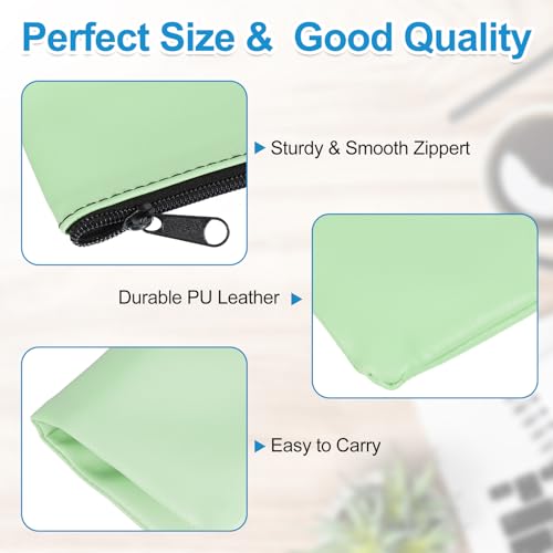 PATIKIL 11x6" Money Bank Deposit Bag with Zipper, 6 Pcs Leatherette Coin Check Wallet Pen Pouch Bag with Clear Window for Office Travel, Green - color: Green