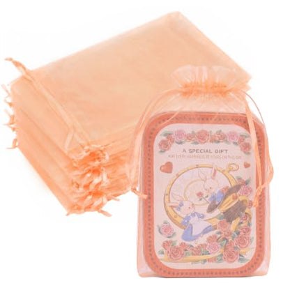 Crweety 50PCS Organza Bags 6x9 Peach Small Gift Bags Mesh Drawstring - color: Peach