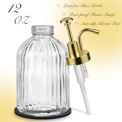 SheeChung 12oz Clear Glass Liquid Soap Dispenser, Gold Pump, Striped,1 Pack - color: Clear, Gold Pump, 1pc