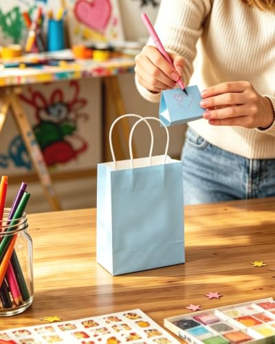 qiqee 24PCS Mini Gift Bag with Handles Bulk 4.5"x2.5"x6" Gift Bags Light Blue Bags Multiple Uses - color: Light Blue