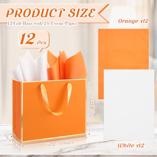 ReliThick 12 Pack Paper Gift Bag with Handles & Tissue, Orange, Gold - color: Orange, Gold
