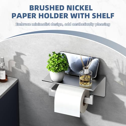 APLusee Toilet Roll Holder with Shelf, Brushed Nickel, 304 Stainless Steel - color: Brushed Nickel, size: Single Rod