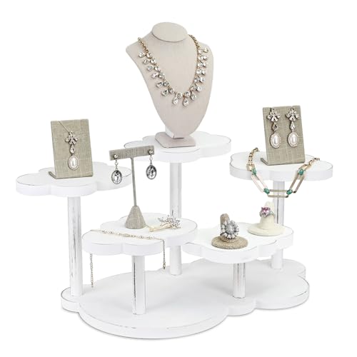 MOOCA Cloud-Shaped Wooden Display Riser, 5-Tier Jewelry Showcase Stand - color: Antique White, 5 Tier