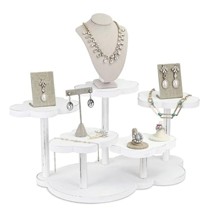 MOOCA Cloud-Shaped Wooden Display Riser, 5-Tier Jewelry Showcase Stand - color: Antique White, 5 Tier