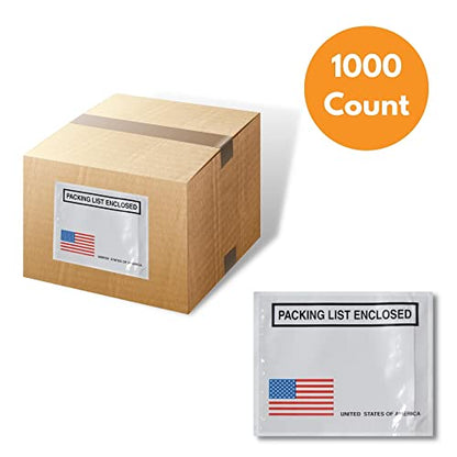 PSBM Bulk 1000 Pack 4 1/2" x 5 1/2" Back Loading Packing List Envelopes, Self-Adhesive USA Panel for E-Commerce Orders - size: 4.5 Inch x 5.5 Inch USA / Back Side Load