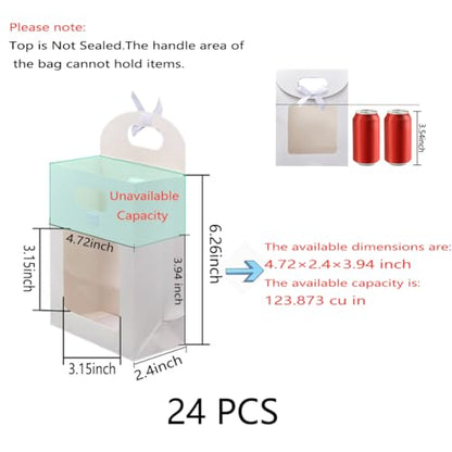 NBEADS 24 Pcs Small White Kraft Paper Bags with Window, 6.3x4.72x2.44inch Stand Up Gift Bag with Handles and Bowknot for Cookies Packaging Wedding Christmas Party Store Retail - color: White-24Pcs-l.w.h:4.72x2.44x6.3"