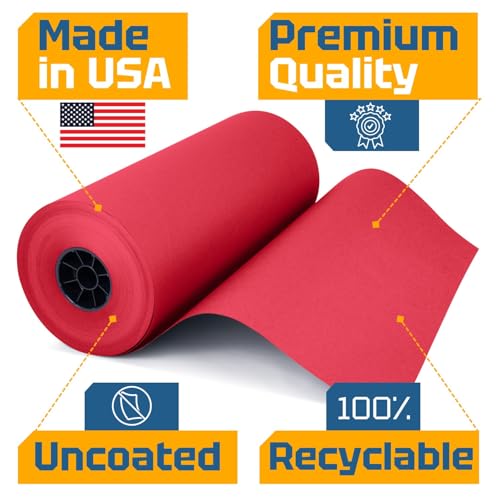 USA Made 18" x 8640" (720 ft) Red Kraft Paper Roll, Large Size - color: Red, size: 1 Roll