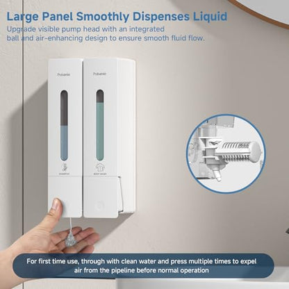 Shampoo Dispenser for Shower - Shower Soap Dispenser Wall Mounted No Drill - Shampoo Body Wash Dispenser 2 Chamber - Easy Install for Bathroom Hotel White 800ml - color: White 2