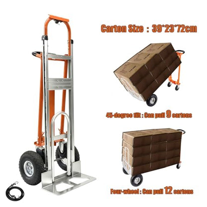 Heavy Duty Folding Hand Cart 1000LBS with Pneumatic Wheels, 4-Mode Aluminum Platform Dolly for Construction, Industrial, Moving, 51" Flatbed - color: Black-orange