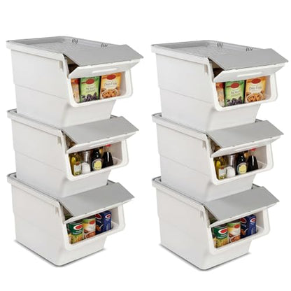 GIANTEX 6 Pack Plastic Stackable Storage Bins with Lids & Wheels, 12.5 QT - color: White + Gray, size: 6 Pack, 12.5 QT