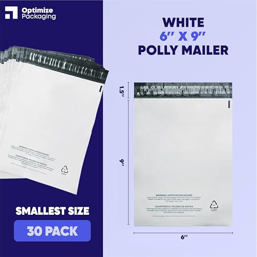 6 x 9 Heavy-Duty Poly Mailers – 30-Pack, 3 Mil Thick Shipping Bags – Waterproof, Tear-Resistant, Recyclable Envelopes for Small Business & Clothing (White, 6" x 9") - size: 6" x 9"