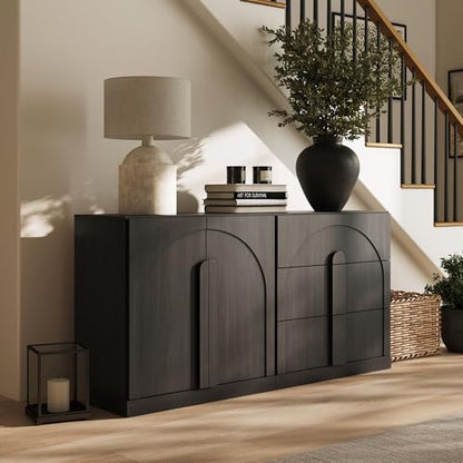 BELLEZE Bijou 2-Piece Modular Sideboard Buffet Cabinet - Ebony - color: Bijou Ebony Bc