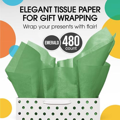 Party Solids Emerald Green Tissue Paper for Gift Bags 15" X 20" 480 Sheets - color: Emerald Green, size: 15" X 20"