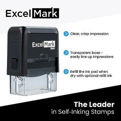 ExcelMark Custom Self Inking Rubber Stamp - Up to 4 Lines - with Refill Ink (A1848) - size: 11/16" x 1-7/8"