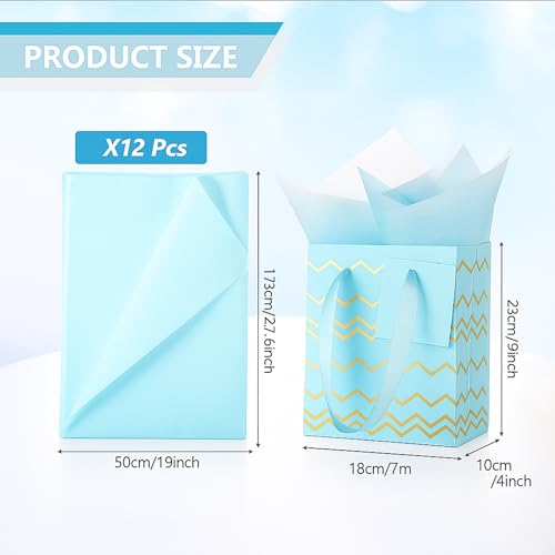 Tenare 12 Pcs Small Gift Bags Bulk,7 x 4 x 9 Inch,Light Blue Gold - color: Light Blue Gold, size: 7 x 4 x 9 Inch