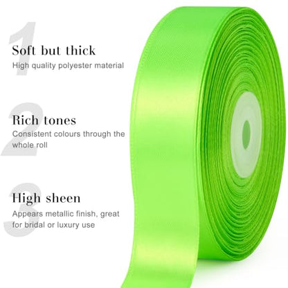 Fluorescent Apple Green Satin Ribbon, 1 Inch, 50 Yards - color: Fluorescent