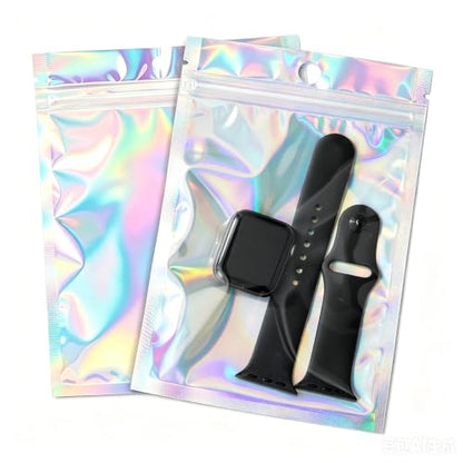 100Pcs Holographic Packaging Bags, 4.7x7 inch Resealable Foil Pouch - size: 100Pcs-4.7x7 Inch
