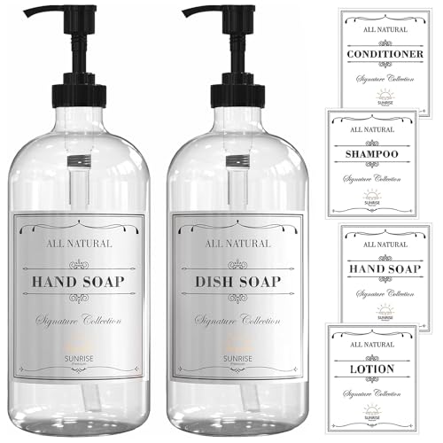 Sunrise Premium Clear Glass Soap Dispenser with Pump, 2 Pack - color: Black Plastic Pump - Clear Glass