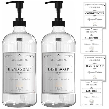 Sunrise Premium Clear Glass Soap Dispenser with Pump, 2 Pack - color: Black Plastic Pump - Clear Glass