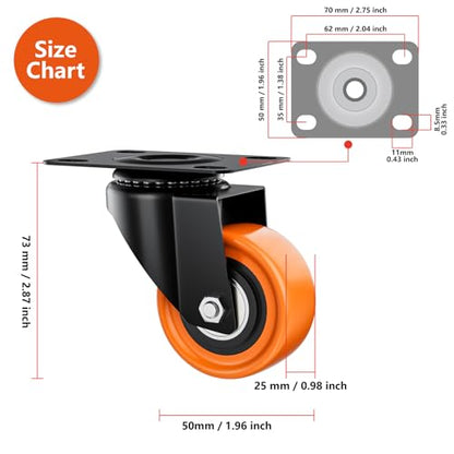 2" Swivel Plate Casters Set of 4 Heavy Duty 400 lbs - color: Orange, size: 2 Inch Non-Brake
