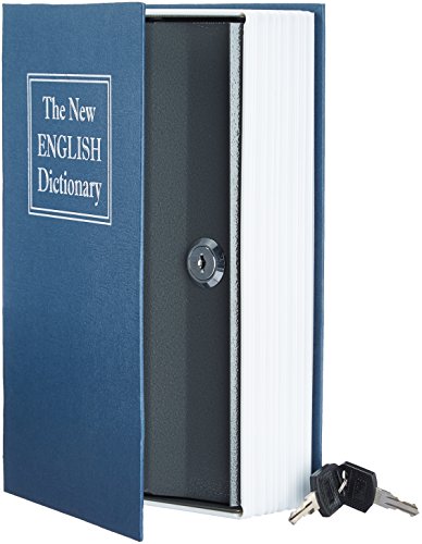 Amazon Basics Portable Diversion Book Safe, Secret Hidden Lock Box with Key Lock for Valuables, Hidden Storage Compartment Disguised as a Book, Large, Blue - size: Large