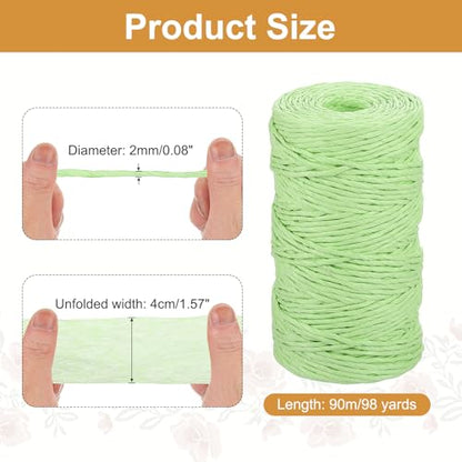 Generic Green Raffia Ribbon,98 Yard Natural Raffia Paper String 2mm Wide Twisted Raffia Yarn Twine for Gift Wrapping Crocheting Knitting DIY Crafts