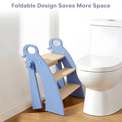 Step Stool for Toddlers & Kids, Bathroom Sink, 3-Step Foldable, Blue - color: 3 Step Blue