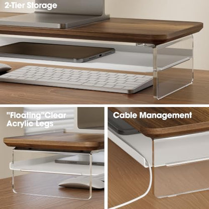 Fenge 23.6" Monitor Stand with Clear Acrylic Legs, Brown - color: Brown, size: 23.6in
