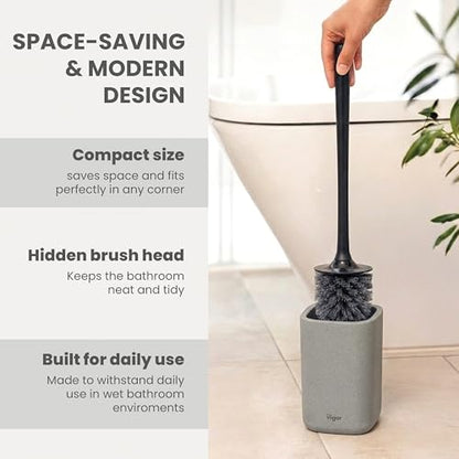 Vigar Zense Toilet Brush and Holder Set, Polyresin Stone, Concrete - color: Concrete