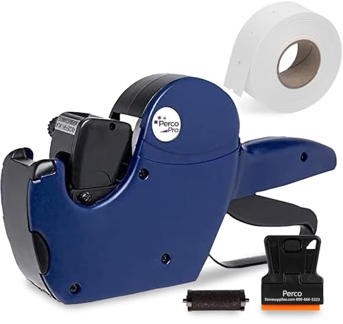 Perco Pro 2 Line Date Gun, Includes 16 Digits Date Gun Labeler, Pre-Loaded Roll of 750 White Labels and Ink Roll - style: 2 Line Date Gun