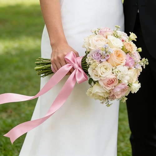 1 in 30 Yards Pink Satin Ribbon for Flower Bouquet Baby Shower Mother's Day - color: Pink, size: 1 inch