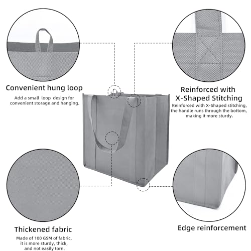 6 pack Reusable Grocery Bags,Thick Bottom-Shopping Bag for Groceries - color: Gray