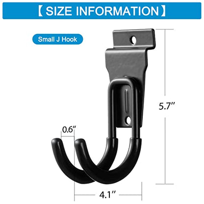 12Pack Slatwall Hooks Heavy Duty Slatwall Accessories Garage Small J Slatwall Hooks and Hangers, Black(Small J Hook) - size: 12PC J Hooks