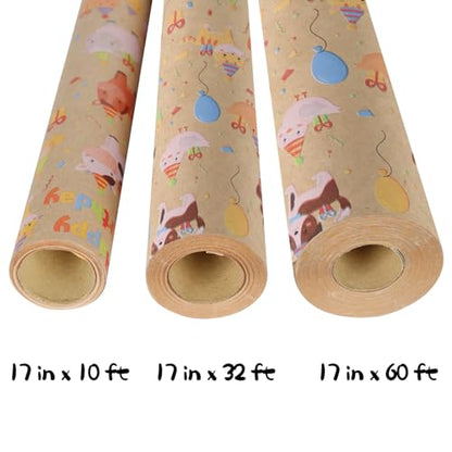 Aimyoo Farm Animals Kids Kraft Birthday Wrapping Paper Jumbo Roll, Baby Barn Animal Gift Wrap Paper 17 in x 32 ft - color: Farm Animals, size: 17 in x 32 ft