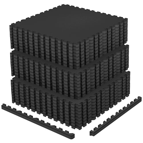 AIRHOP 0.79in Thick 144 Sq Ft Exercise Equipment Mats, 36 Tiles Upgraded Rubber Top with High Density EVA Foam, Large Interlocking Puzzle Gym Flooring for Home Gym, Heavy Weight Workout, Black - color: Black/No Dots, size: 144 Sq Ft (36 Tiles)