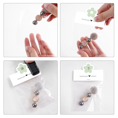 joycraft Jewelry Packaging for Small Business – 100Pcs White Bracelet Display Cards with Clear Bags, Small Handmade Jewelry Display Set for Bracelets, Key Chains, Earring, DIY Craft - color: White with Green